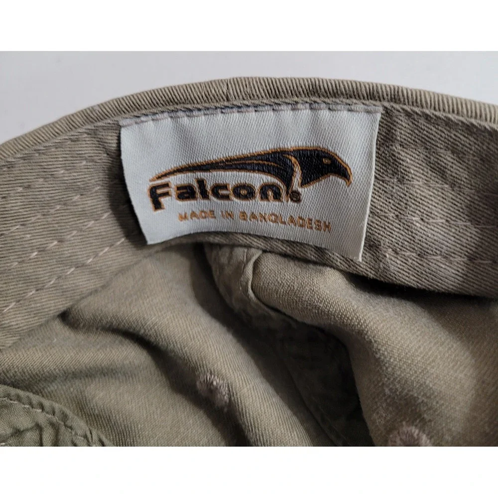 Falcon Buddy Holly Center Baseball Cap Mens OSFM Khaki Grey Leather Strapback